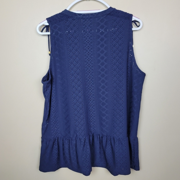 NWOT Michael Michael Kors Navy Eyelet Top - Picture 6 of 6
